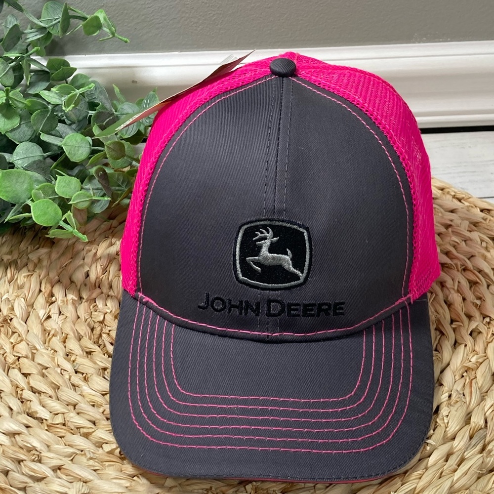 JOHN DEERE Women Tractor Girl Hot Pink Snapback Mesh Trucker Baseball Cap Hat